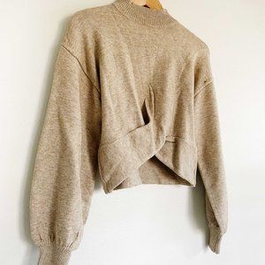 Cropped Twist Sweater With Balloon Sleeves